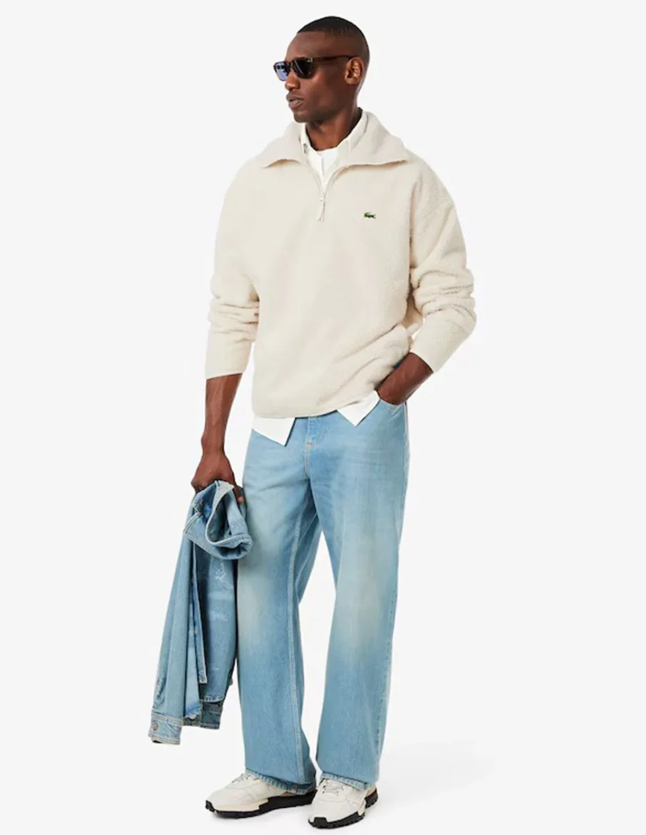 Sudadera Lacoste de Forro Polar Beige Hombre - Imagen 8