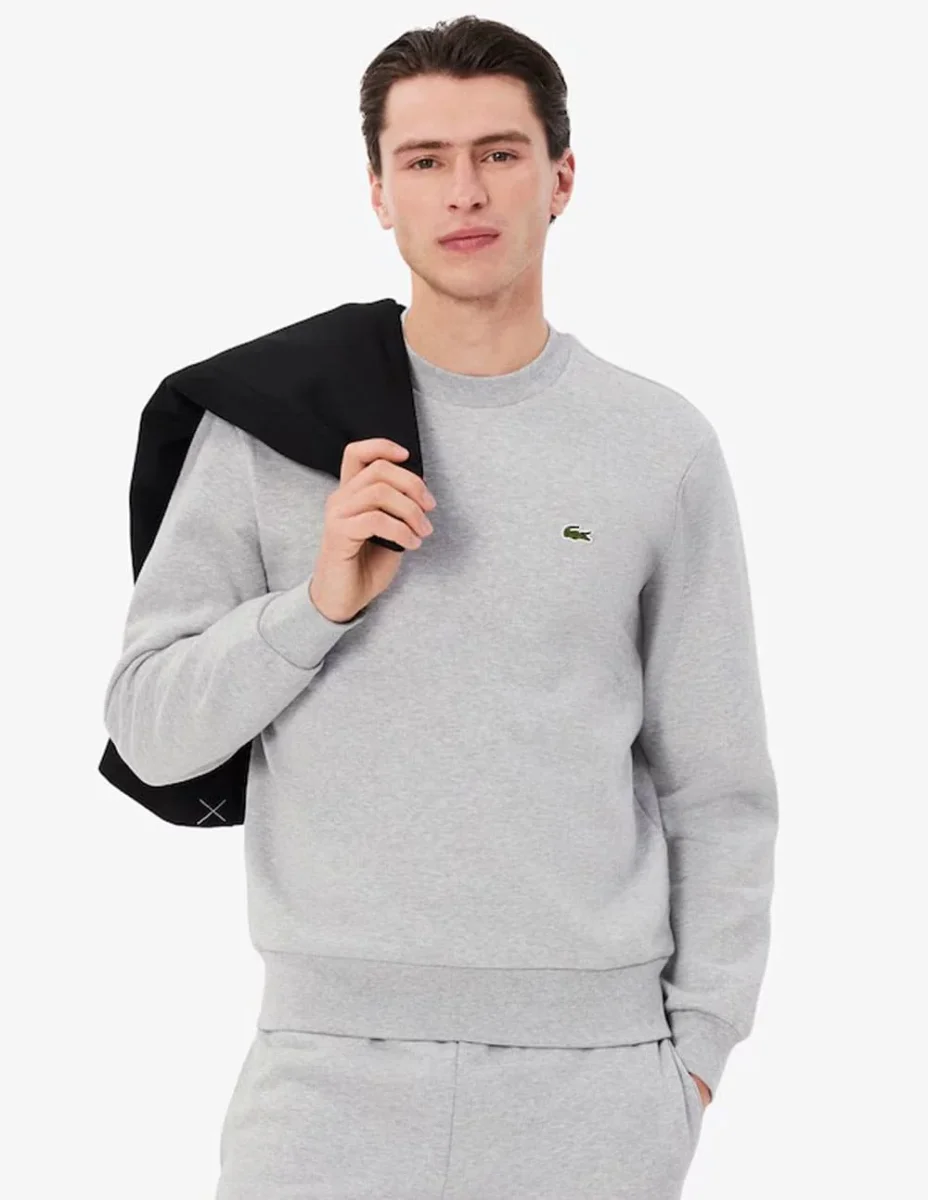 Sudadera Lacoste con Logo de Felpa Gris Hombre - Imagen 4