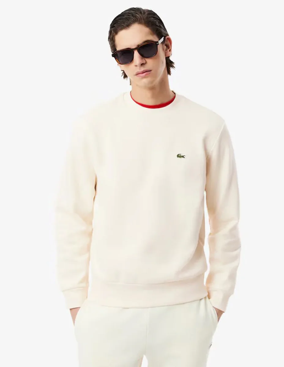 Sudadera Lacoste con Logo de Felpa Beige Hombre - Imagen 4