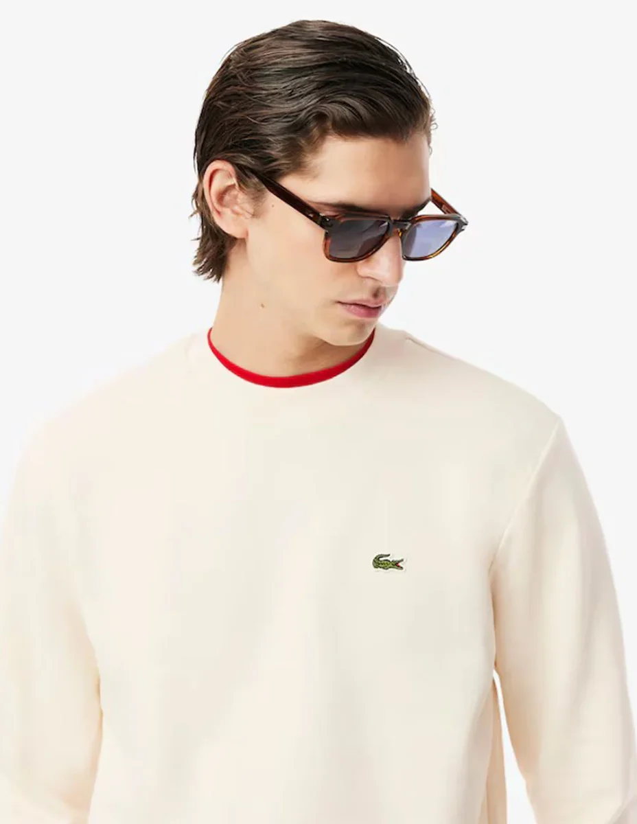 Sudadera Lacoste con Logo de Felpa Beige Hombre - Imagen 5