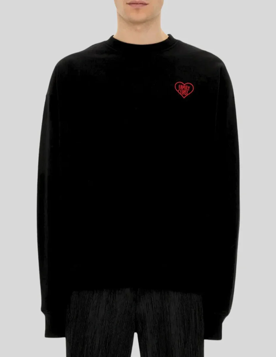 Sudadera Family First Heart Embroidered Logo Negra Hombre