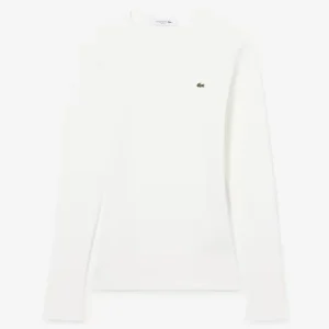 Camiseta Lacoste de Canalé de Manga Larga Blanca Mujer