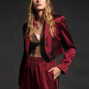 Blazer Corta Peace and Chaos Sleek Burdeos Mujer