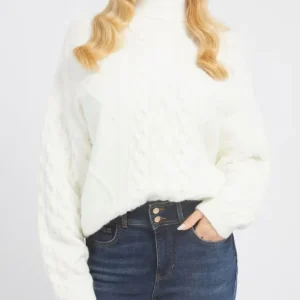 Jersey GUESS de Punto Trenzado Blanco Mujer