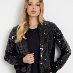 Chaqueta Bomber GUESS de Lentejuelas Negra Mujer