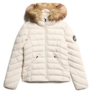 Chaqueta Acolchada Superdry con Capucha Beige Mujer