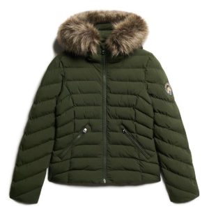 Chaqueta Acolchada Superdry con Capucha Verde Mujer