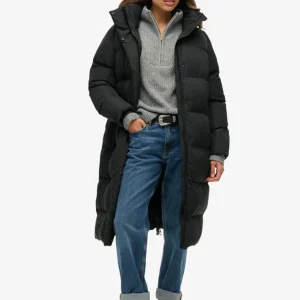 Abrigo Superdry Largo Negro Mujer