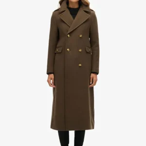 Abrigo Superdry de Mezcla de Lana Cruzado Marrón Mujer