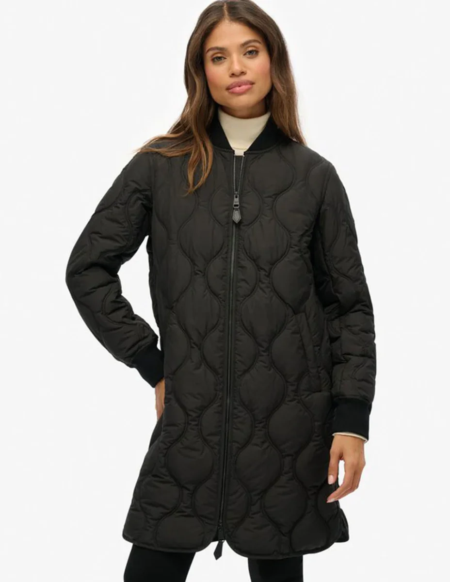 Chaqueta Larga Syperdry con Forro Acolchada Negra Mujer