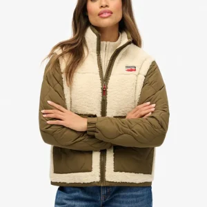 Chaqueta Superdry Híbrida de Borreguito Beige Mujer