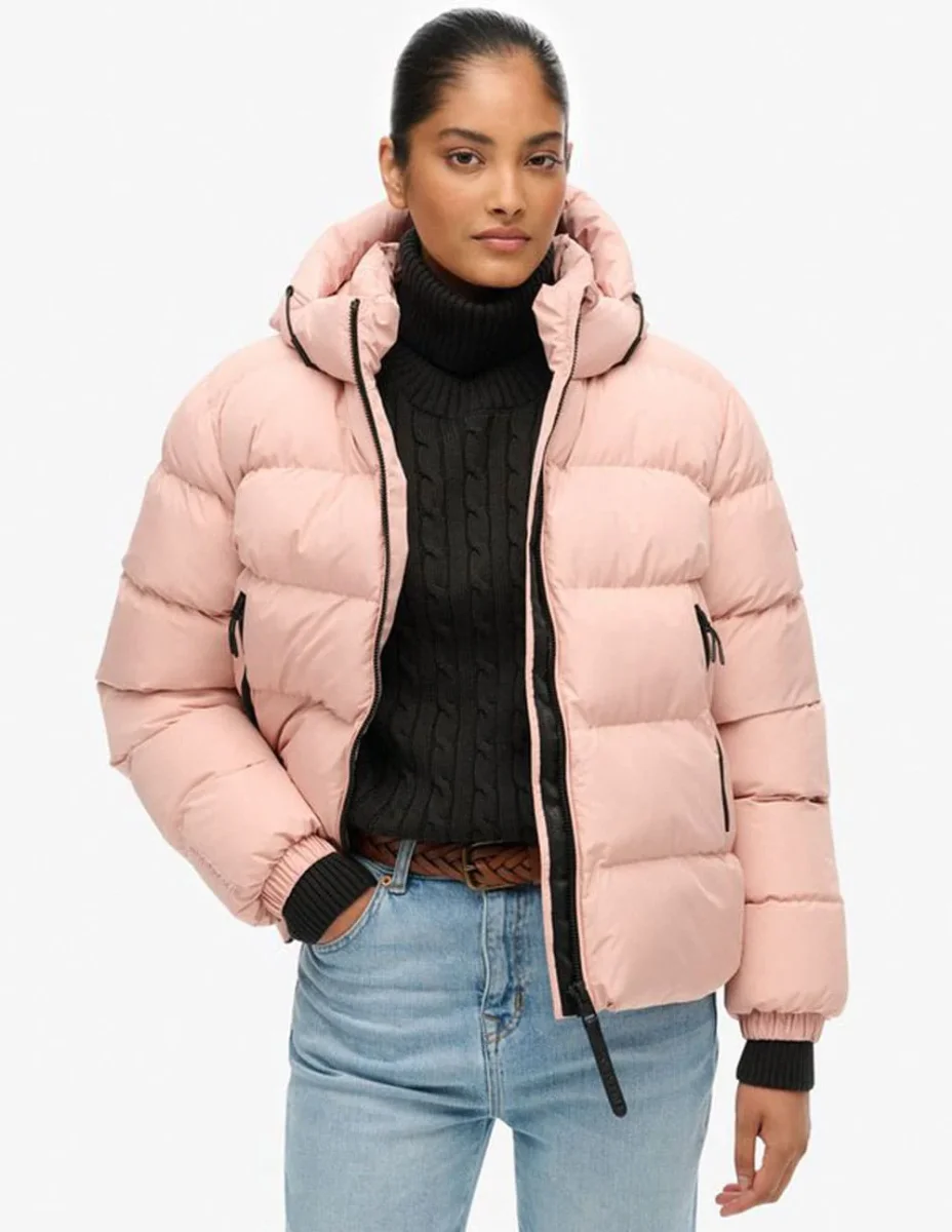 Chaqueta Acolchada Superdry con Capucha Rosa Mujer - Imagen 3