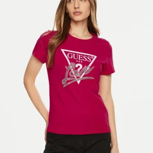 Camiseta GUESS con Logo Triángulo con Strass Rosa Mujer