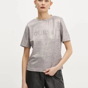 Camiseta GUESS con Logo Metalizada Rosa Mujer