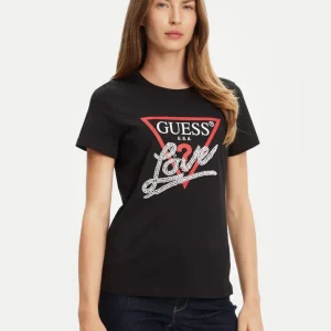 Camiseta GUESS con Logo de Perlas Negra Mujer