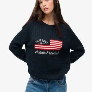 Jersey Superdry de Punto Trenzado Azul Mujer