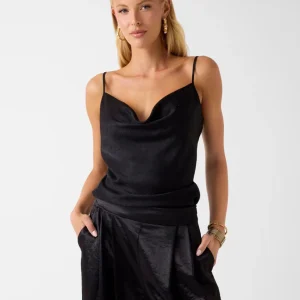 Top GUESS de Satén Negro Mujer