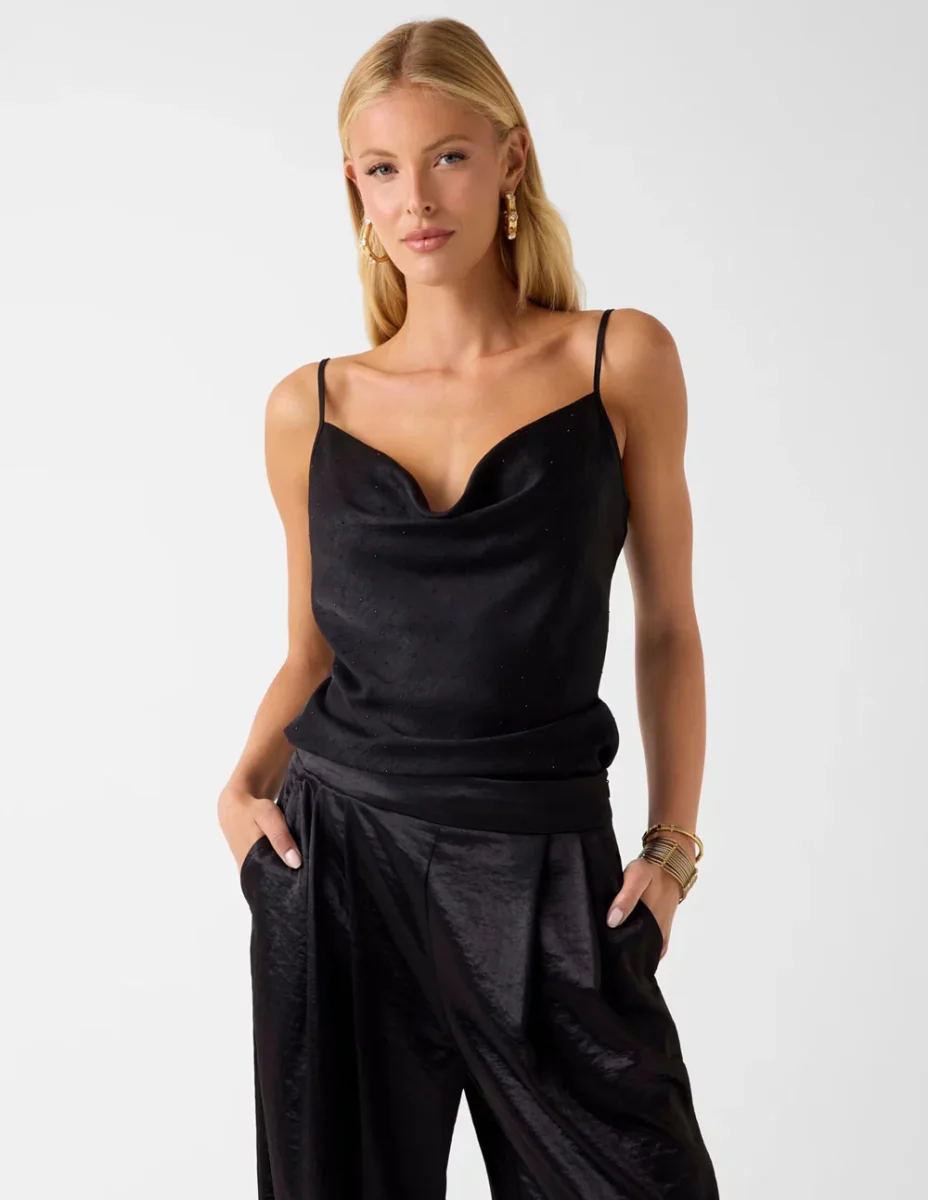 Top GUESS de Satén Negro Mujer - Imagen 2